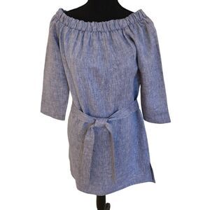 Lafayette 148 Womens Off-The-Shoulder Chambray Dress Size P